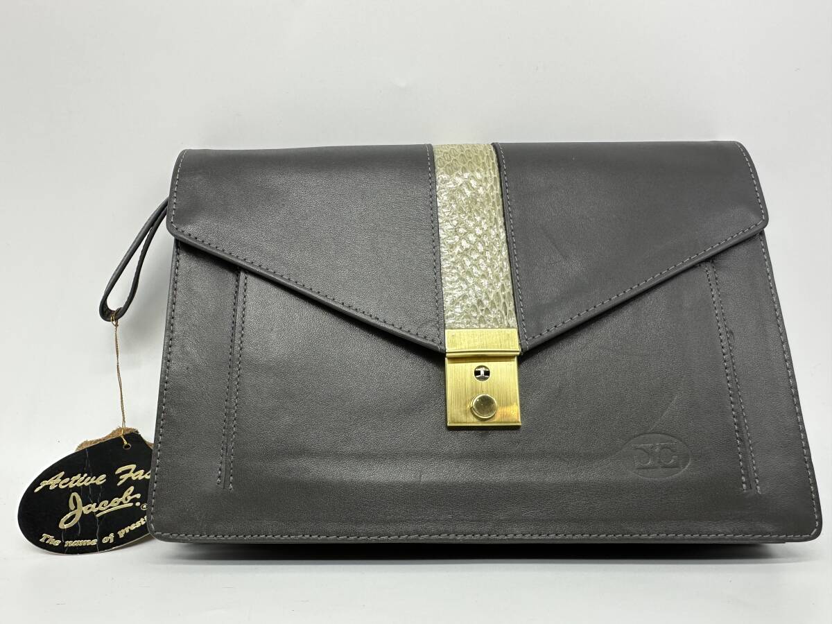 ●91244 アクティブファッション ハンドバッグ レザー グレー 蛇柄 Genuine Leather拍卖
