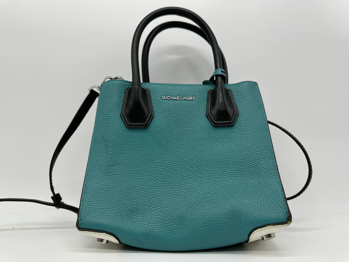 ●92604 MICHAEL KORS マイケルコース ハンドバッグ ショルダーバッグ 2WAY エメラルドグリーンホワイト拍卖