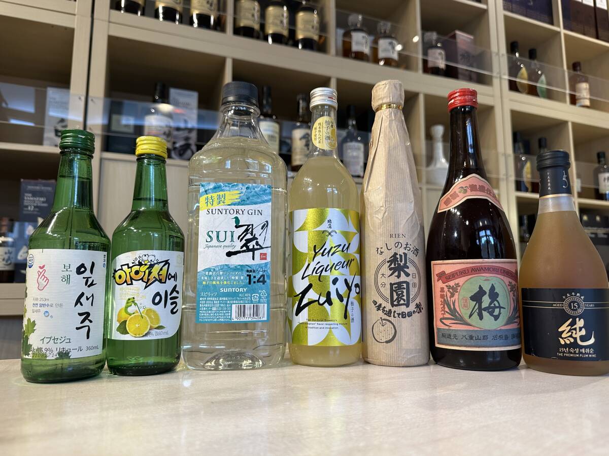 リキュール・スピリッツ 7本セット(梅翠純 375ml / 韓国リキュール 360ml / 韓国リキュール 360ml / 瑞鷹 ゆずの酒 / 梨のお酒 梨園 他)拍卖