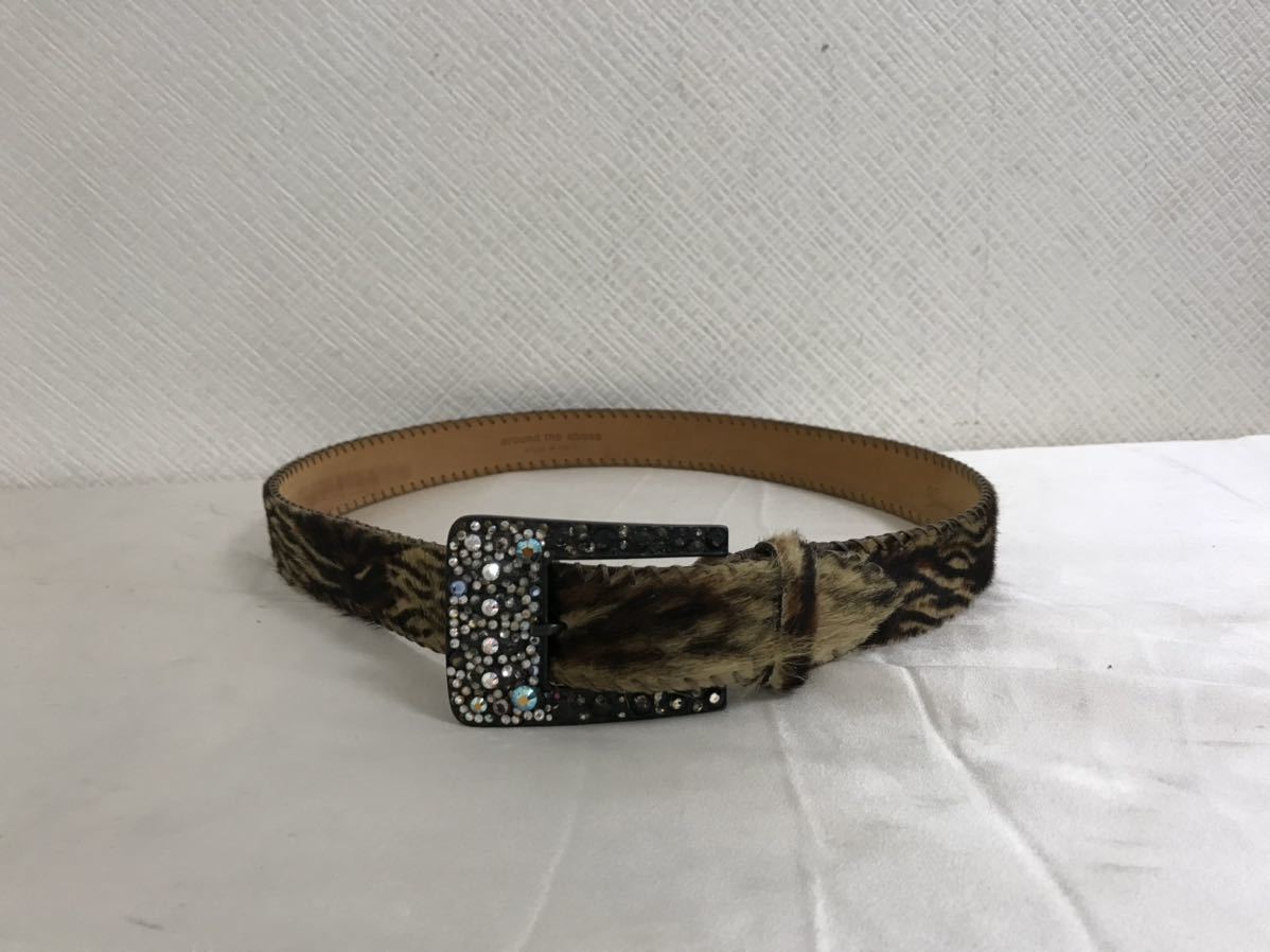 本物アラウンドザシューズaroundtheshoes本革レザーハラコファーラインストーンベルトビジネススーツ旅行トラベルメンズ茶柄イタリア製L/LL拍卖