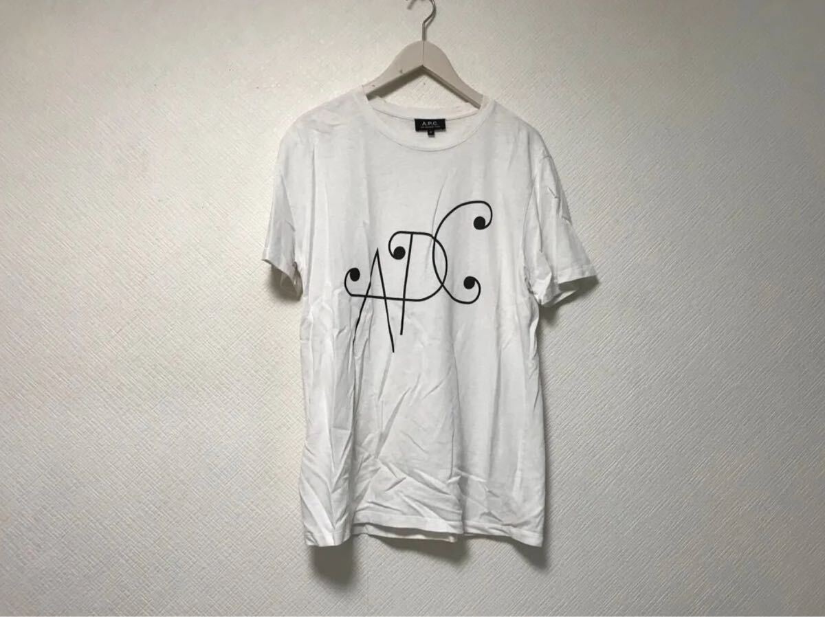 本物アーペーセーAPCコットン麻リネンロゴプリント半袖Tシャツメンズサーフアメカジワークビジネススーツモードゴルフ白ホワイトM日本製拍卖