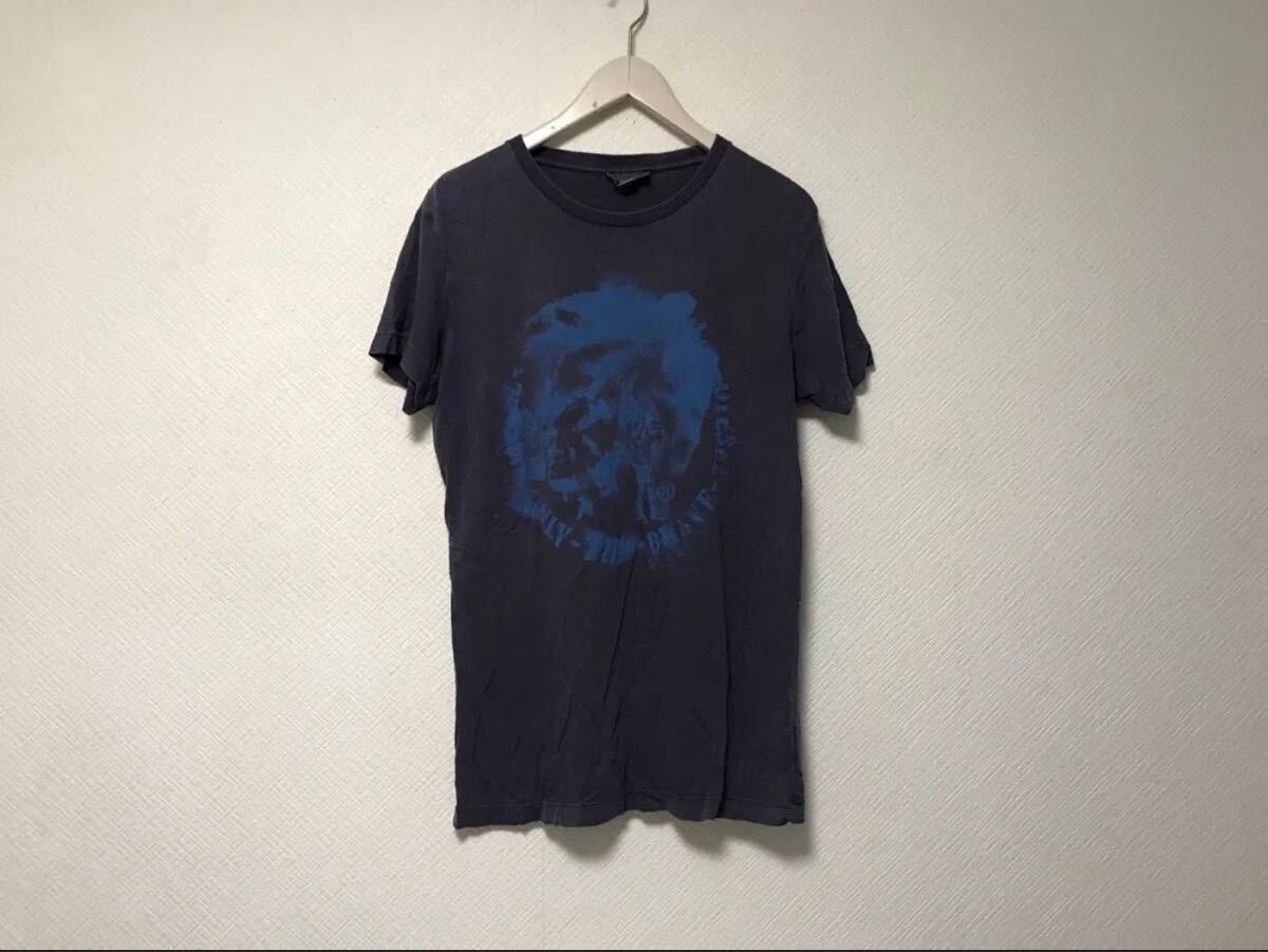 本物ディーゼルDIESELコットンプリント半袖Tシャツメンズサーフアメカジミリタリーゴルフ青ブルーグレーMインド製拍卖