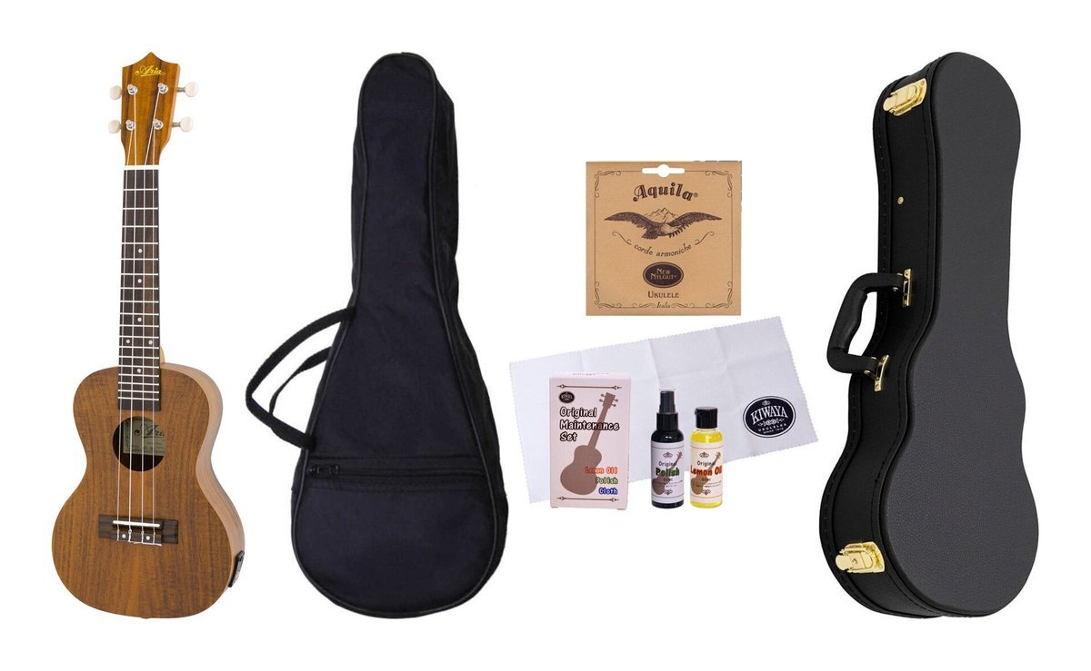 即決◆新品◆送料無料ARIA ACU-1KE/お手入れセット+スペア弦+ソフト&ハードケース付 コア ボディ ピックアップ搭載 コンサートウクレレ拍卖