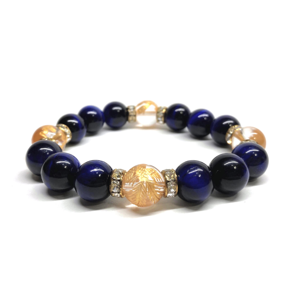 四神獣金彫水晶×ブルータイガーアイ 12mm パワーストーン ブレスレット天然石 青龍 白虎 玄武 朱雀 運気上昇 お守り 四神獸 四神相応 G拍卖
