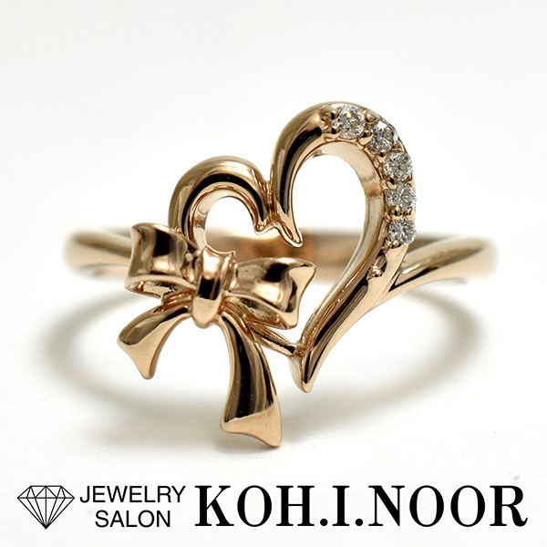 サマンサティアラ ダイヤモンド 0.04ct 18金ピンクゴールド K18PG リング 9号 ハート リボン Samantha Tiara拍卖