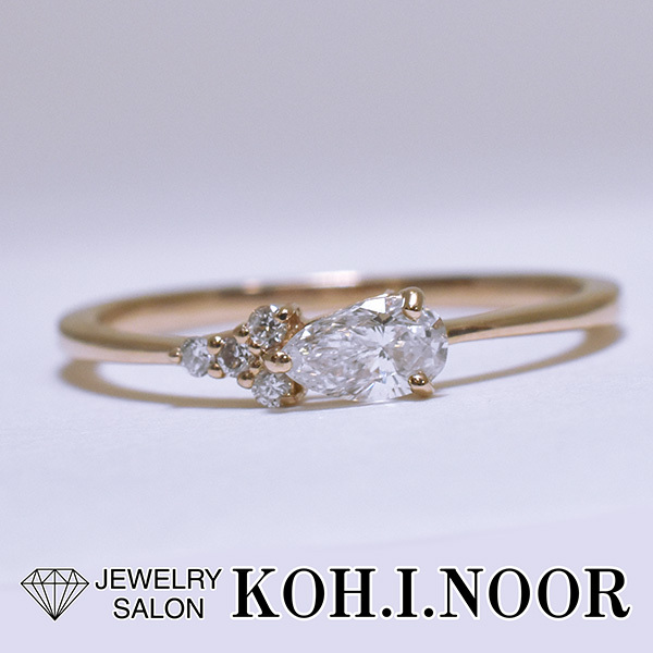 マーキスカットダイヤモンド 0.232ct F-SI1 ダイヤモンド 0.04ct 18金ピンクゴールド K18PG リング 12号拍卖