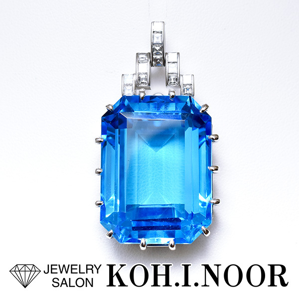 ブルートパーズ 77.47ct ダイヤモンド 0.63ct プラチナ PT900 ペンダント トップ トパーズ拍卖