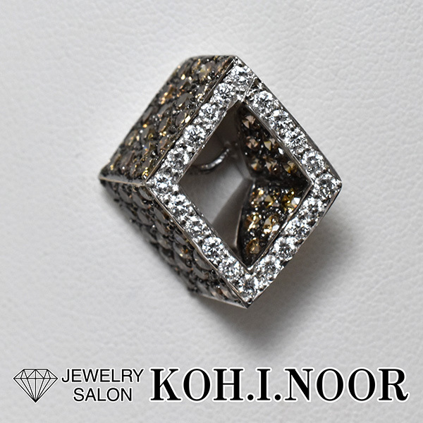 ダイヤモンド 18金ホワイトゴールド WG750 K18WG ペンダント トップ 立体 菱形拍卖