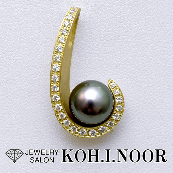 ブラックパール 8.9mm ダイヤモンド 0.32ct 18金イエローゴールド K18YG ペンダント トップ クロチョウ 真珠 黒真珠拍卖