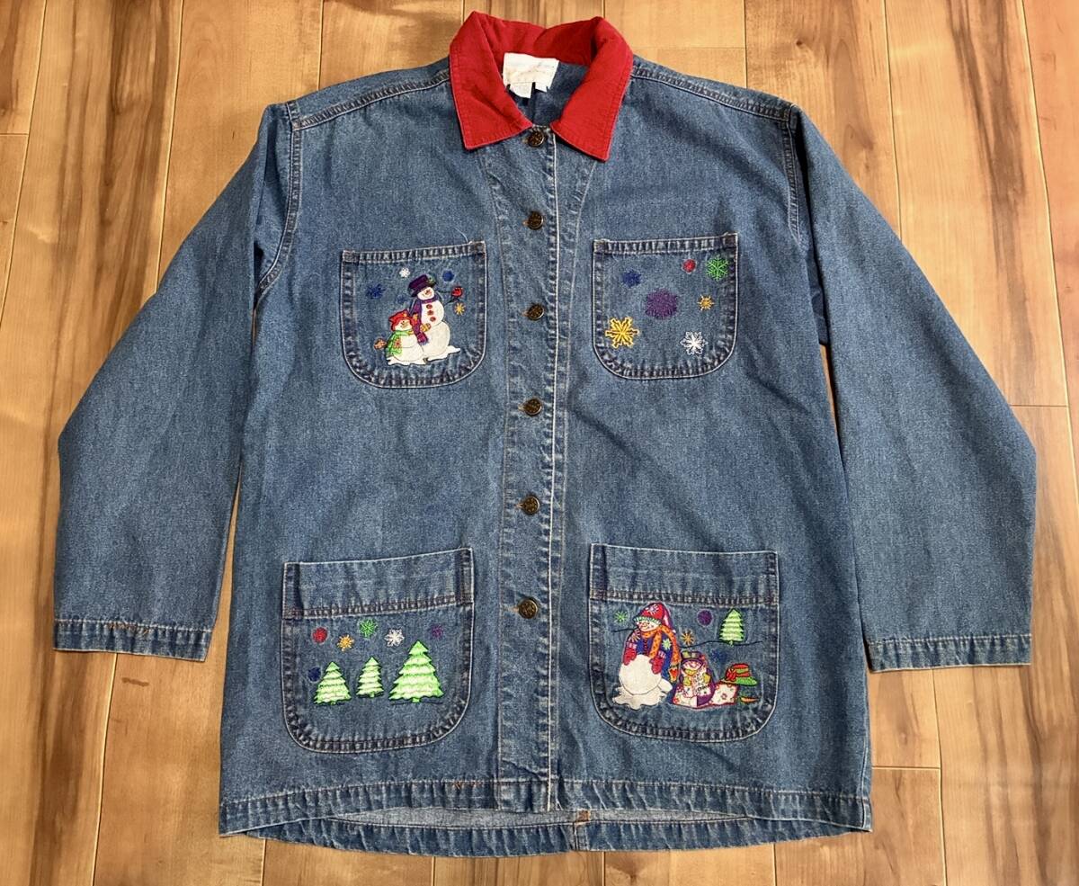 ヴィンテージ 刺繍入り 襟コーデュロイ デニムカバーオール 拍卖