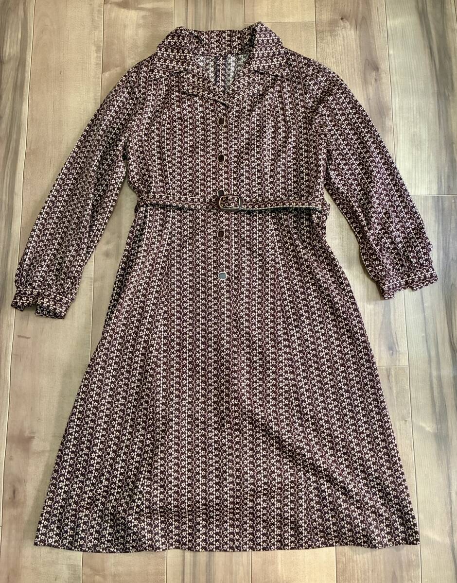 レトロヴィンテージ ベルト付 ポリエステルワンピース70s80s拍卖