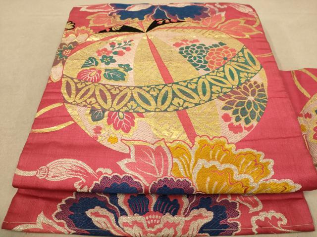 平和屋着物◎アンティーク 大正ロマン 九寸名古屋帯 唐織 花鞠文 金銀糸 正絹 逸品 AABA0604dt拍卖