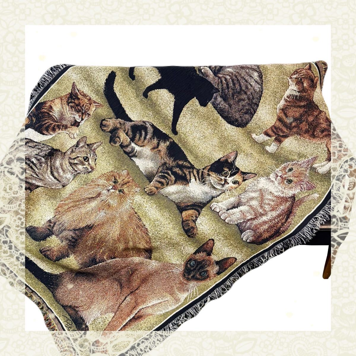 猫 ねこ レトロ ラグ ソファーカバー 166×126拍卖