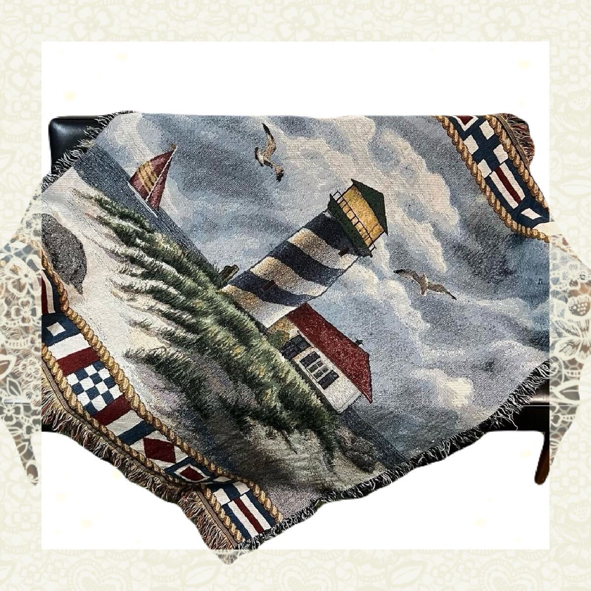 灯台 家 カモメ セーリング レトロ ラグ カバー タペストリー 130×120拍卖