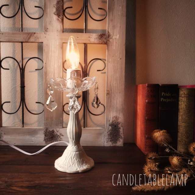 ロココ調クリスタルキャンドルランプM ホワイト LED対応 スタンドランプアンティークフロアランプライト卓上シャンデリア オシャレ拍卖