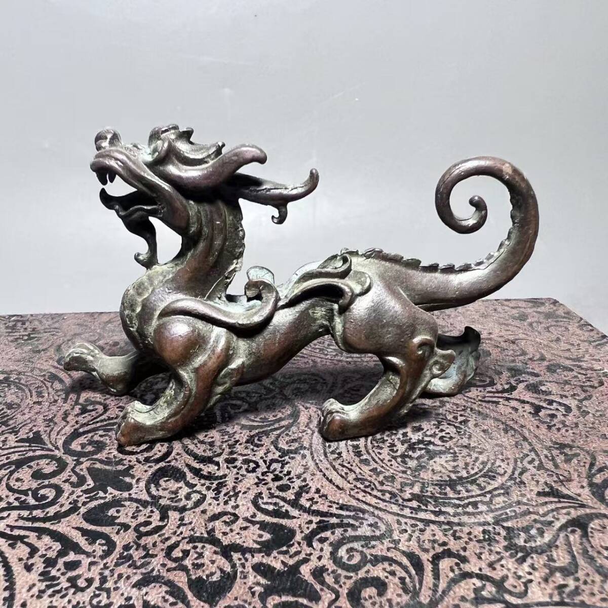 旧家蔵出し 銅製細作 四大神獣之青龍 招財 鎮宅 風水賞物 極細工 置物擺件 美術品 旧家蔵出 旧家供養品拍卖