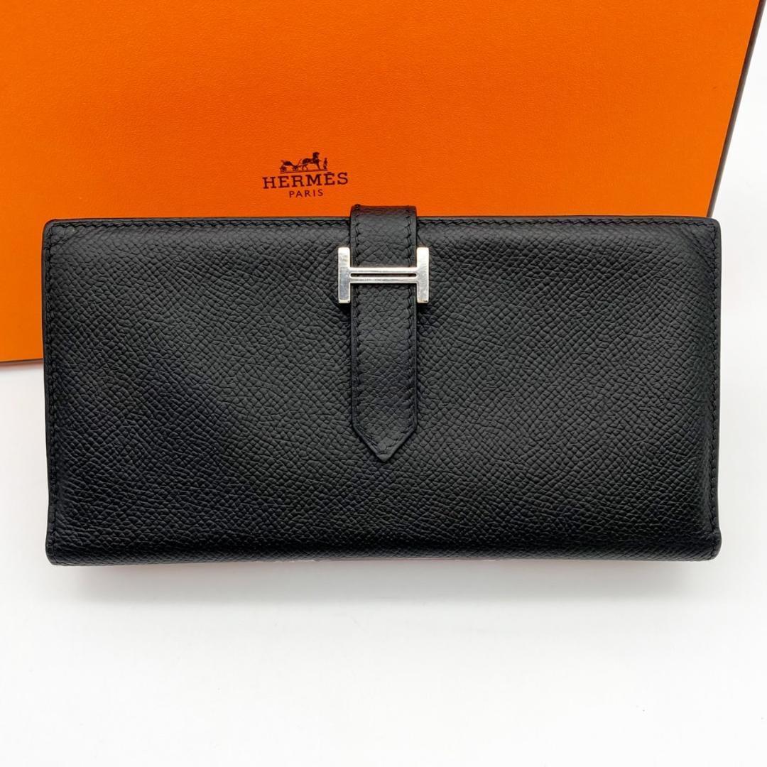 エルメス ベアン デュプリ エプソン 長財布 三つ折り財布 ブラック 607拍卖