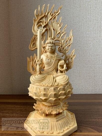 新作 不動明王 精密彫刻 木彫 仏像 不動明王像 檜木 高約28cm拍卖