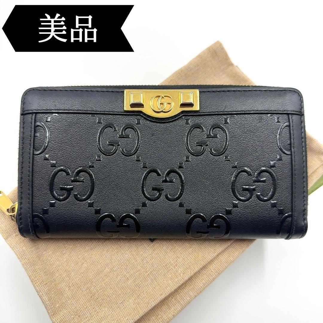 ◇グッチ◇レザー/ジャンボGG/ラウンドファスナー/財布/676152/ブラック拍卖