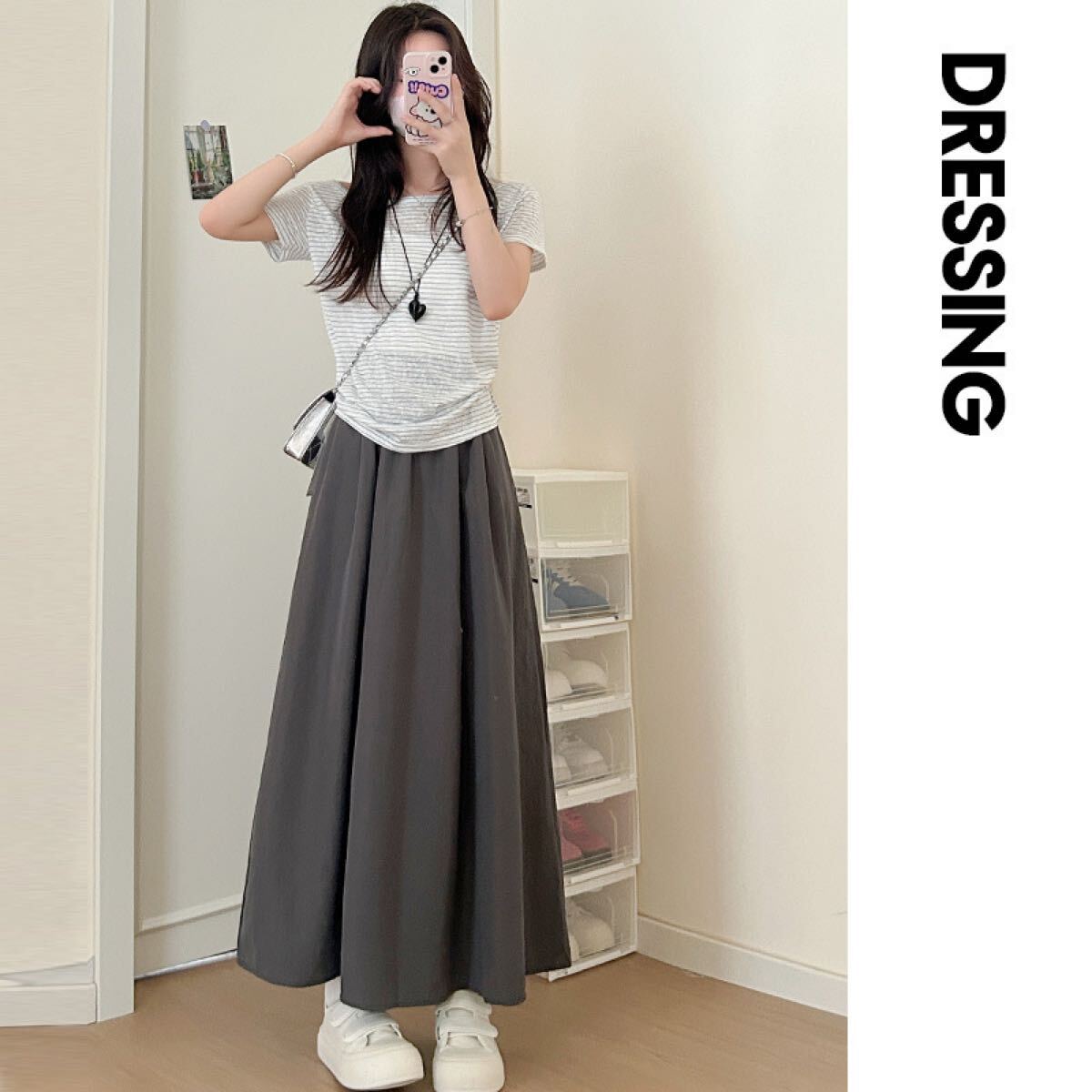 ロングスカート スカート Sサイズ ダークグレー拍卖