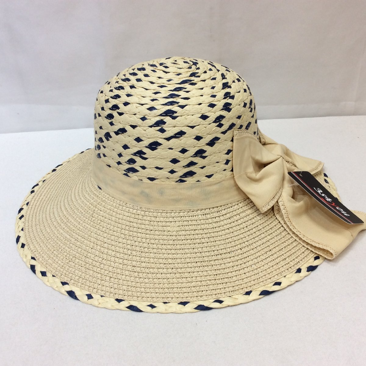 【値下げ】新品☆3s4you 麦わら帽子 F フリーサイズ ナチュラル×ネイビー リボン TRY拍卖