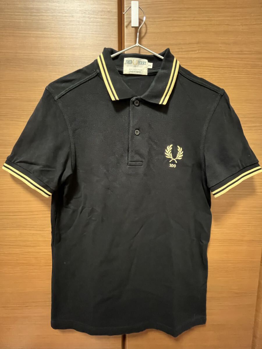フレッドペリー 半袖ポロシャツ 100周年 ブラック サイズxs FRED PERRY made in england拍卖