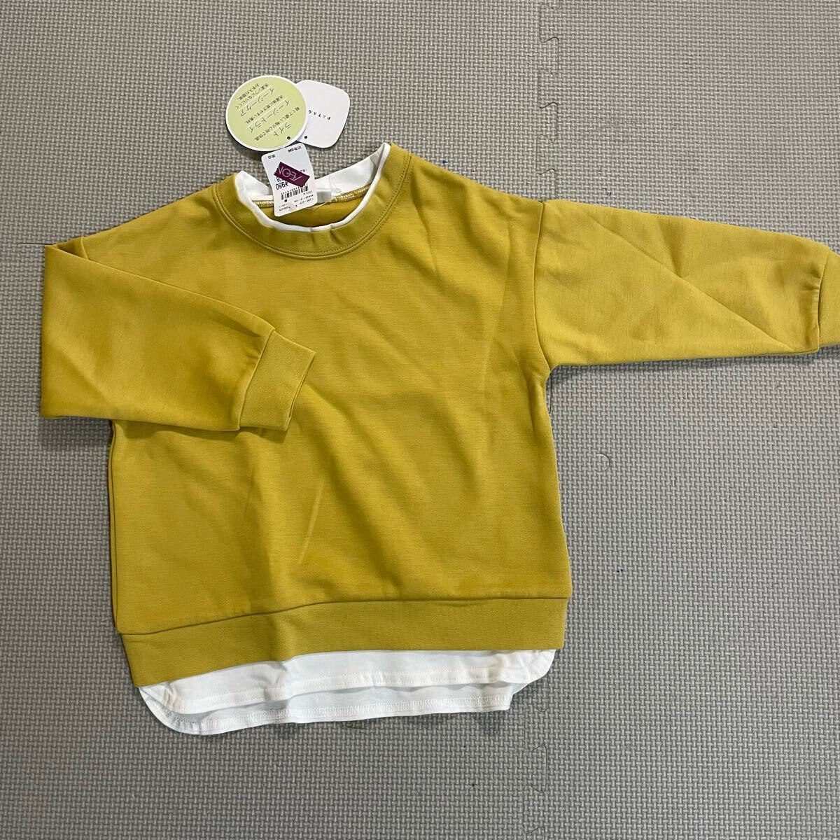 長袖Tシャツ 重ね着風 スウェット トレーナー 100cm マスタード拍卖