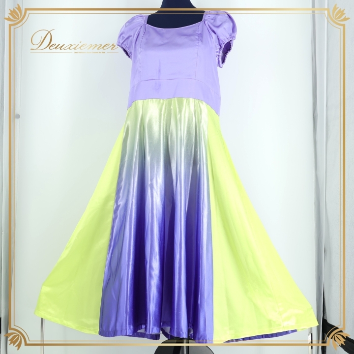 フラダンス 衣装 ワンピース ドレス パープル系 Ange フラ ダンス 光沢 紫 黄 華やか ハワイアン アロハ 華やか 明るい 上品 シンプル拍卖