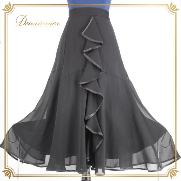 社交ダンス 衣装 スタンダード スカート レッスンウェア レディース オールシーズン PAPILLON パピヨン ブラック系 黒 無地 シンプル拍卖