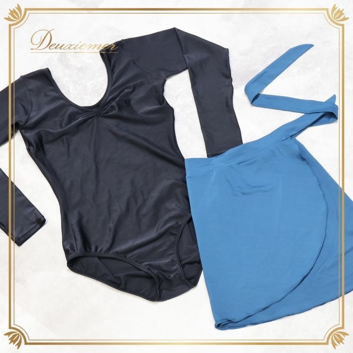 バレエ 衣装 チャコット Chacott シルビア ブラック系 ブルー系 レオタード スカート 巻きスカート 黒 青緑 無地 長袖 まとめ売り セット拍卖