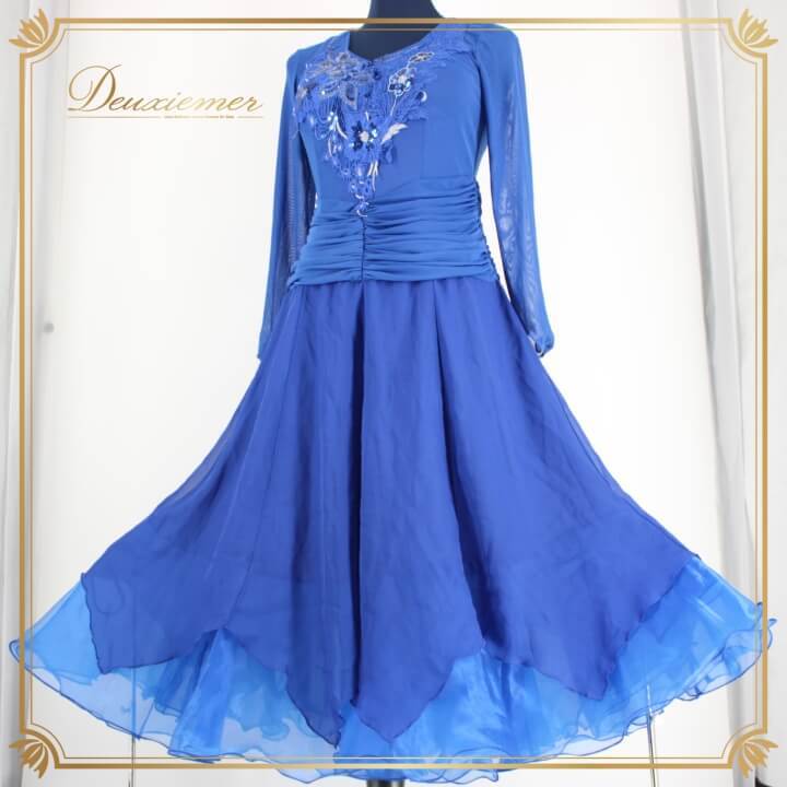 社交ダンス 衣装 スタンダード ドレス ワンピース レッスンウェア レディース オールシーズン ブルー系 ICHIOKU イチオク 青 花柄拍卖