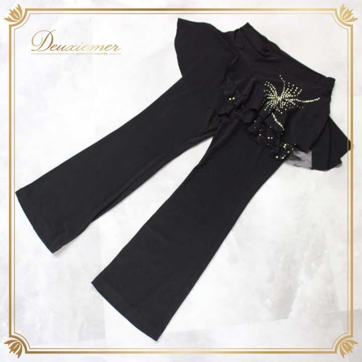 社交ダンス 衣装 スタンダード ボトムス パンツ ズボン レッスンウェア レディース オールシーズン 黒 ラインストーン ブラック系 ICHIOKU拍卖