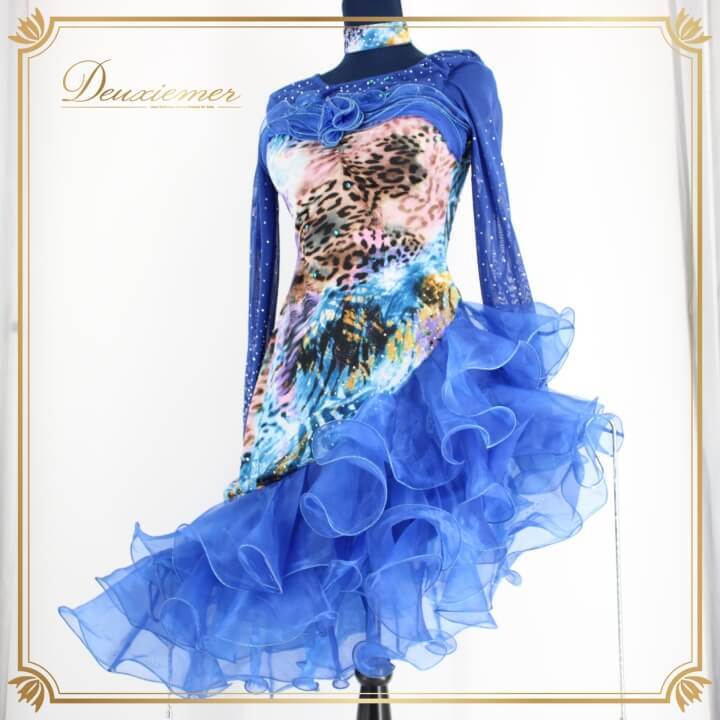 社交ダンス 衣装 ラテン ドレス ワンピース レッスンウェア レディース オールシーズン ICHIOKU イチオク 青 ラインストーン ブルー系 長袖拍卖