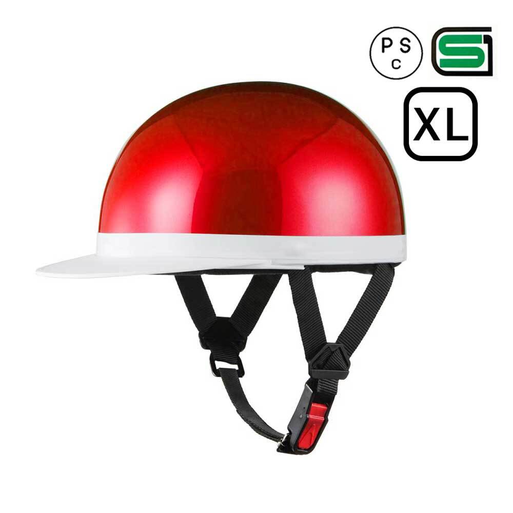 バイクヘルメット 半キャップ 半ヘル レッド 赤 白ツバ XL 61~62cm SG規格 PSCマーク ハーフヘルメット ヘルメット キャンディーレッド拍卖