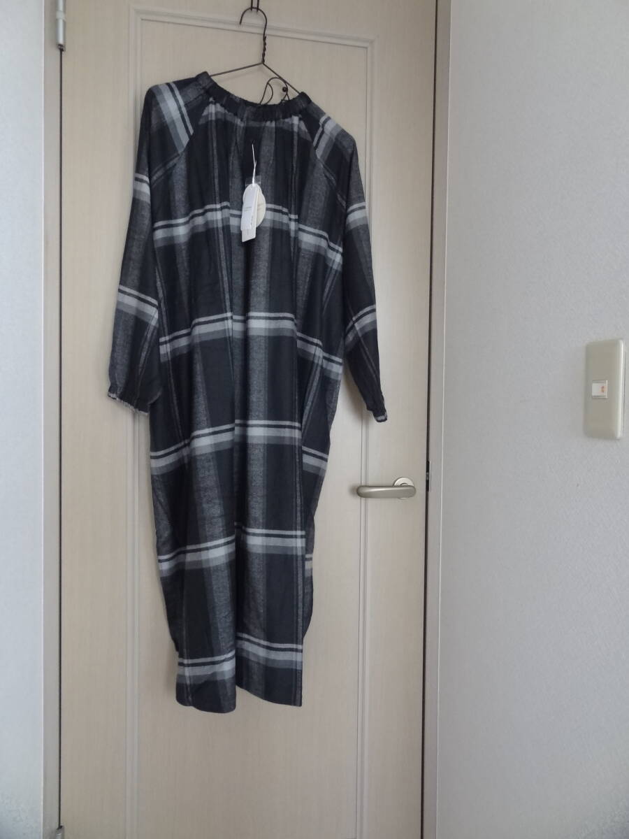 先染めチェックワンピース ブラック M~L ゆったりおうち着 かぶるだけ拍卖