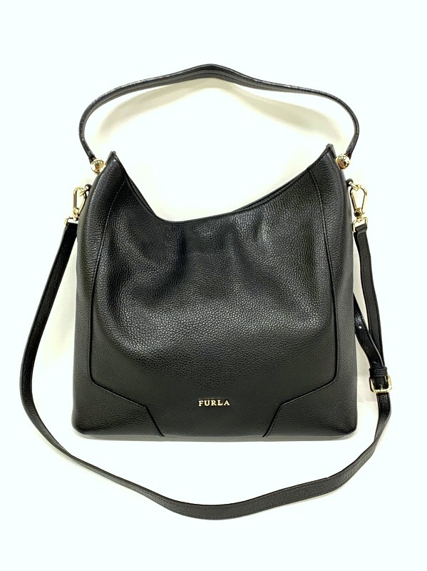 E1【即決】FURLA フルラ ホーボー 2way ショルダーバッグ ペブルドレザー ブラック F6641 E1拍卖