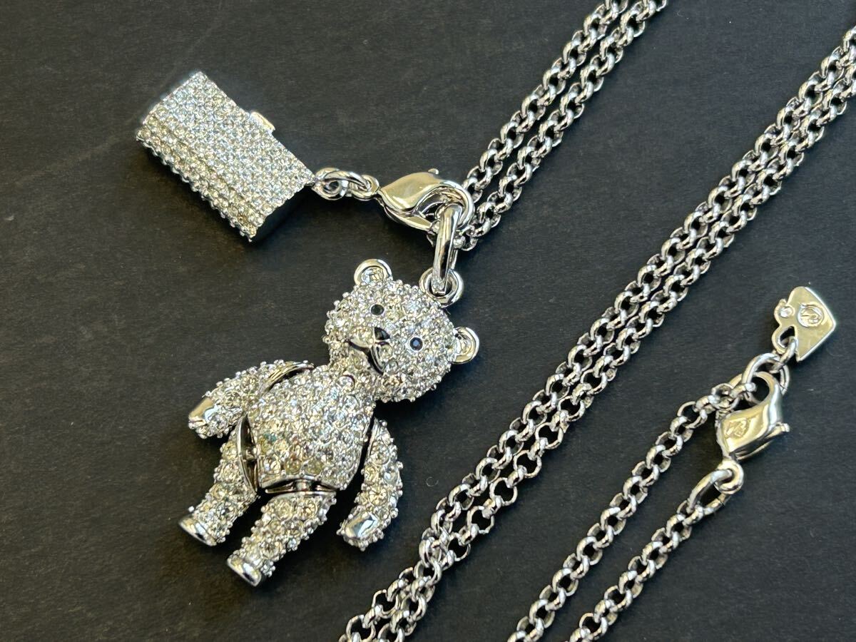 ★即決★SWAROVSKI|スワロフスキー ネックレス ベア クマとバッグモチーフ ラインストーン シルバーカラー ロングチェーンアクセサリー★拍卖