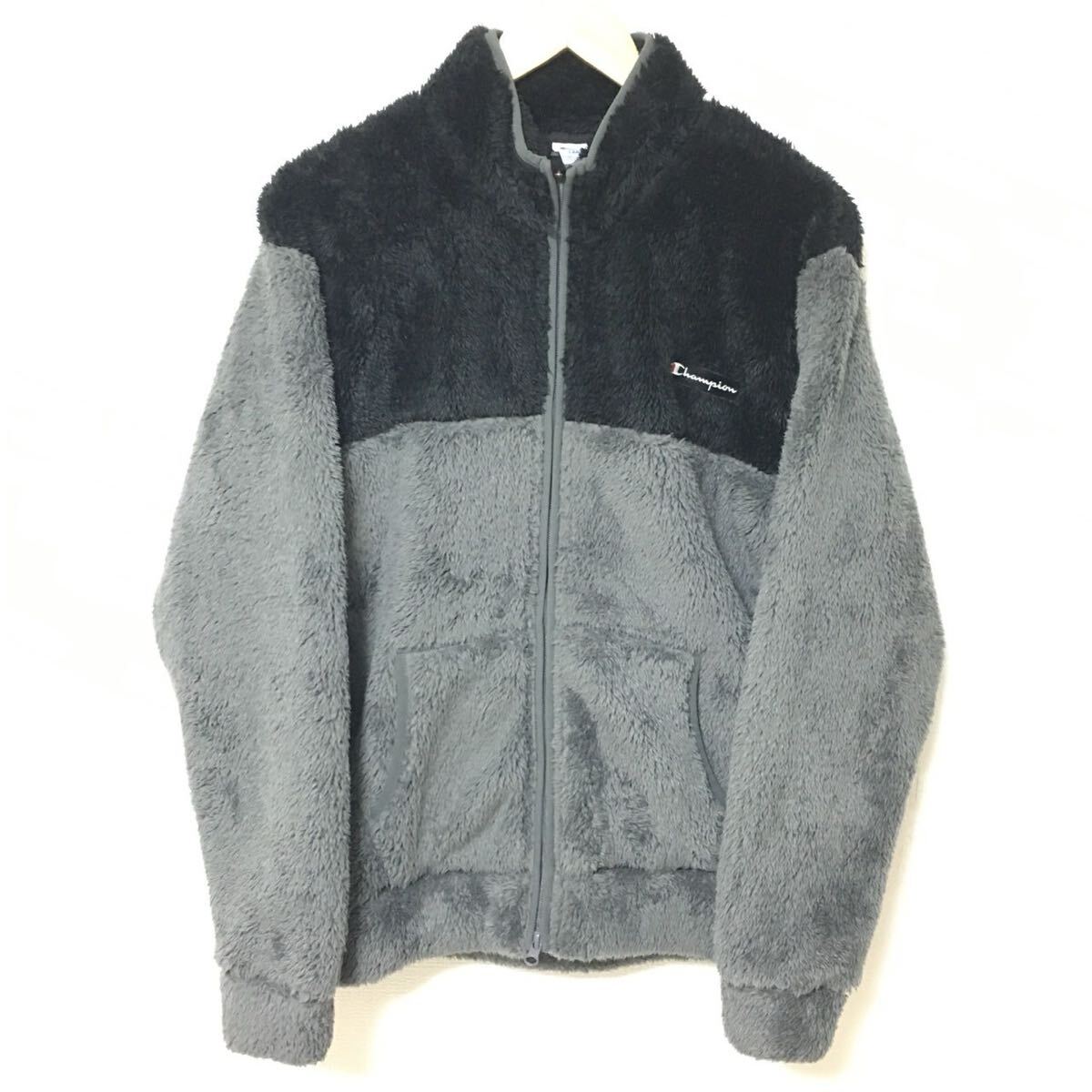 W104 【TAKEO KIKUCHI×Champions】タケオキクチ チャンピオン コラボ 希少 フリース ボア ブルゾン グレー ブラック メンズ サイズL/fF拍卖
