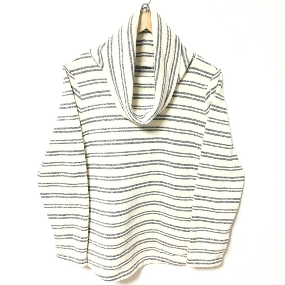 W134【L.L.BEAN】エルエルビーン セーター ボア もこもこ タートルネック ニット トップス ボーダー ホワイト レディース サイズ L /fa拍卖