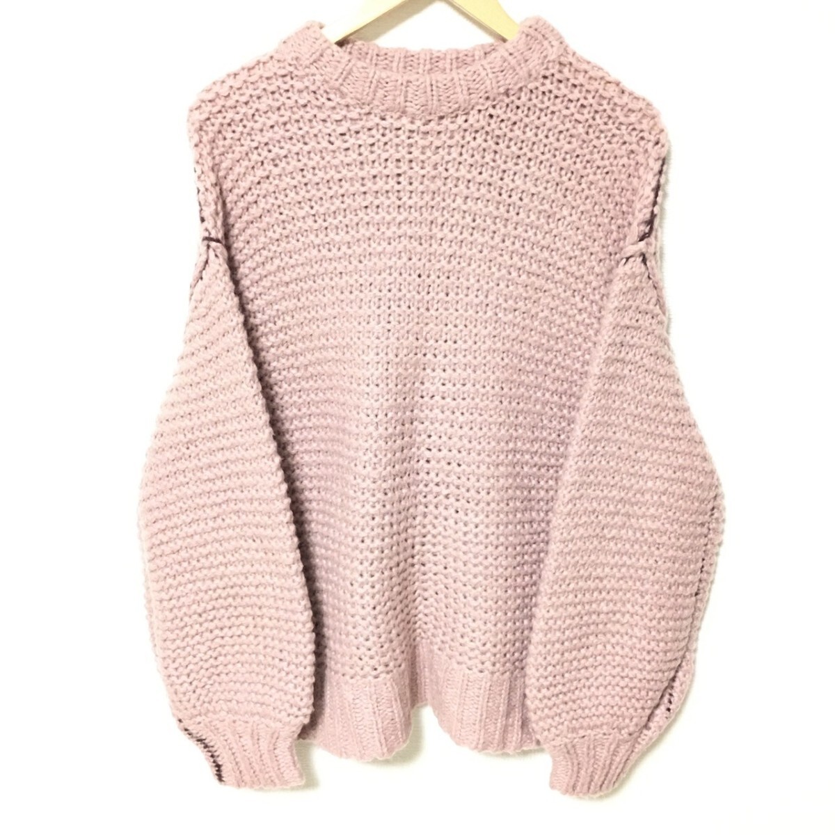 W262【Mila Owen】ミラ オーウェン ローゲージ ニット セーター クルーネック ウール混 モヘヤ ピンク レディース サイズ F /fa拍卖