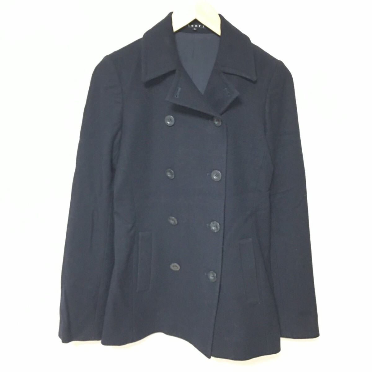 W304【theory】セオリー ピーコート アウター ダブル 上着 ジャケット ウール混 日本製 ブラック レディース サイズ 2 (M位) /fa拍卖