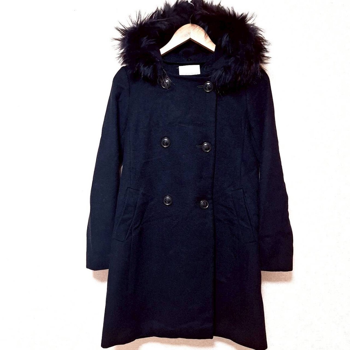 W284【M-PREMIER】エムプリミエ コート フーディー アウター カシミヤ 肌触り抜群 シンプル 日本製 ブラック レディース 36(M相当) /ee 拍卖