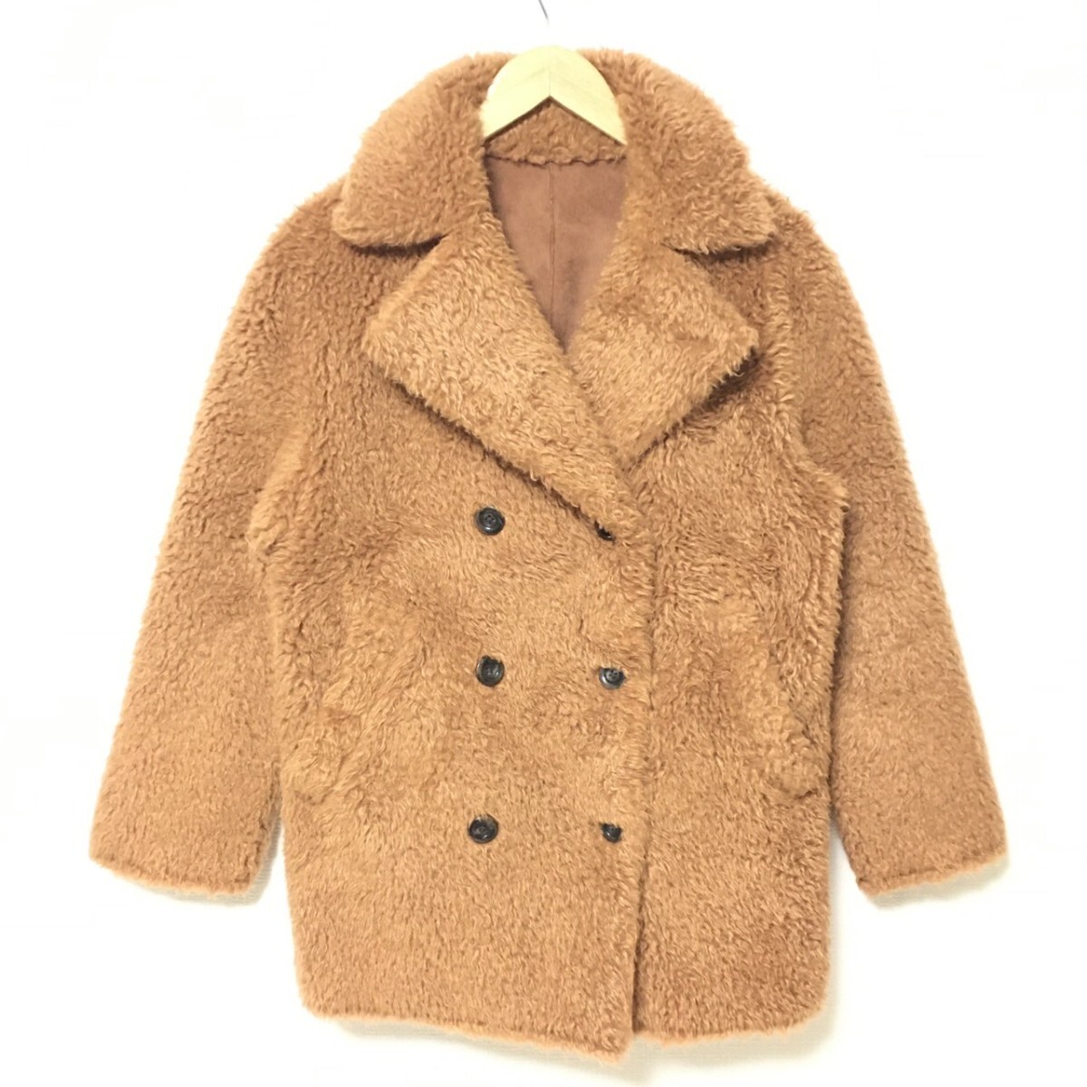 W313【Stunning Lure】スタニングルアー ボアジャケット ピーコート アウター もこもこ ダブル ブラウン系 レディース サイズ 0 (S位) /fa拍卖