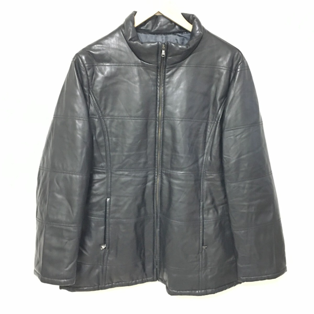 W309【Riecco】リエッコ レザージャケット 羊革 ラムレザー スペイン ジャンパー ブルゾン ブラック メンズ サイズ 42(M位)/fa拍卖