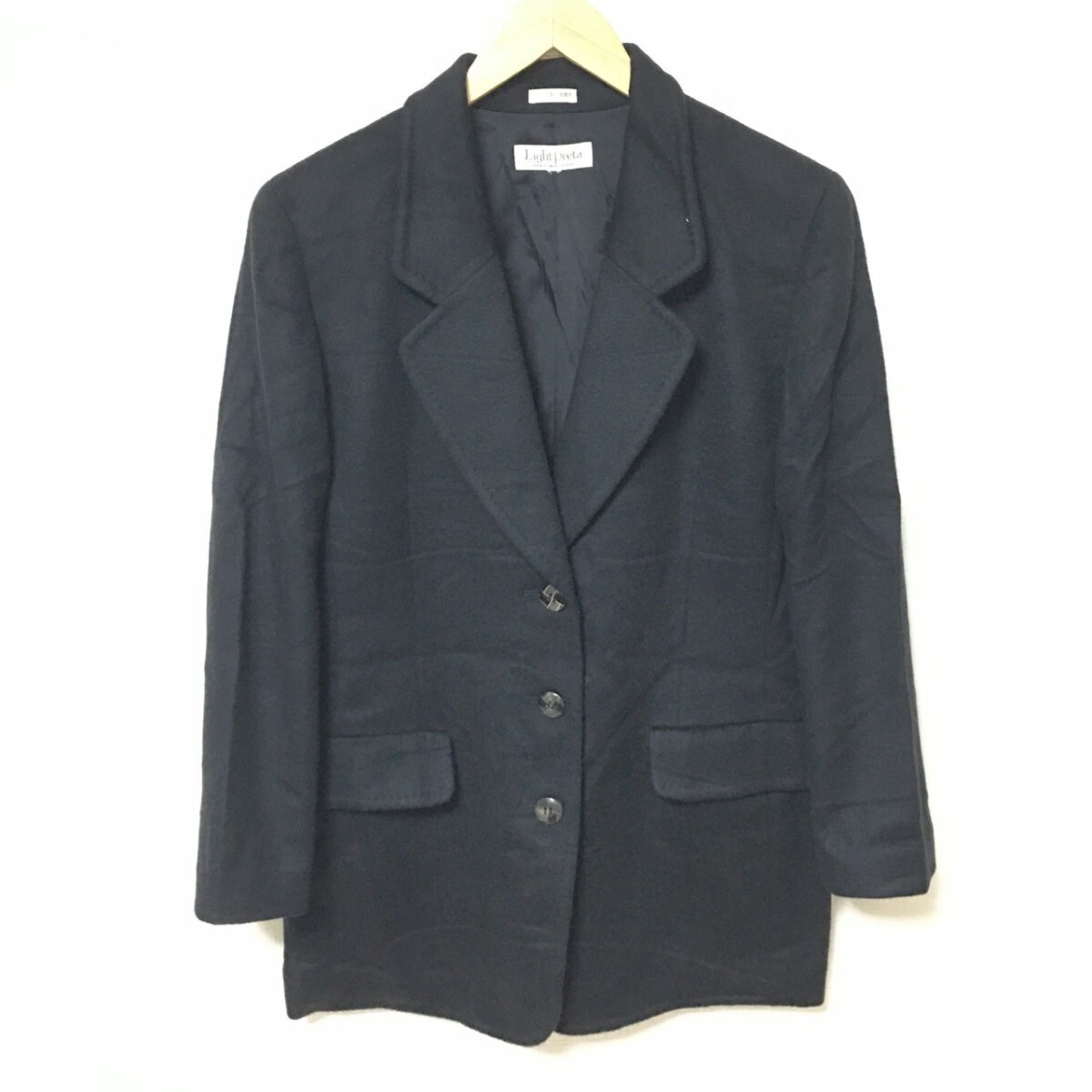 W318【Light Preta】ライトプレタ テーラードジャケット コート シングル カシミヤ 100% 日本製 ブラック レディース サイズ L位 /fa拍卖
