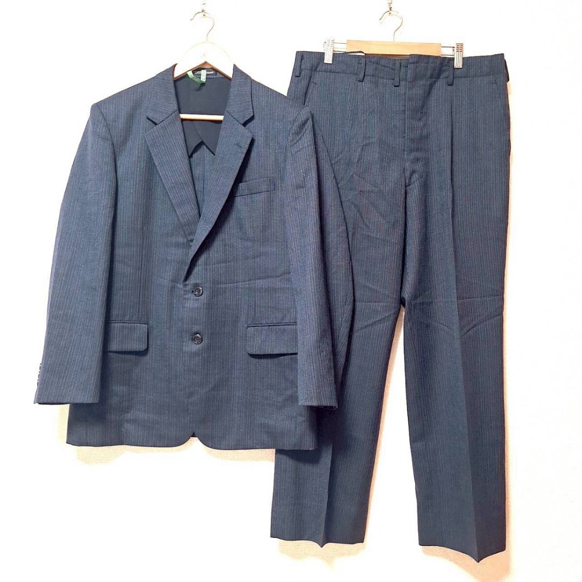 W301【RIBBON Peacock】リボンピーコック セットアップ スーツ 4点セット ジャケット ベスト スラックス2着 ネイビー系 メンズ M相当 /ee拍卖