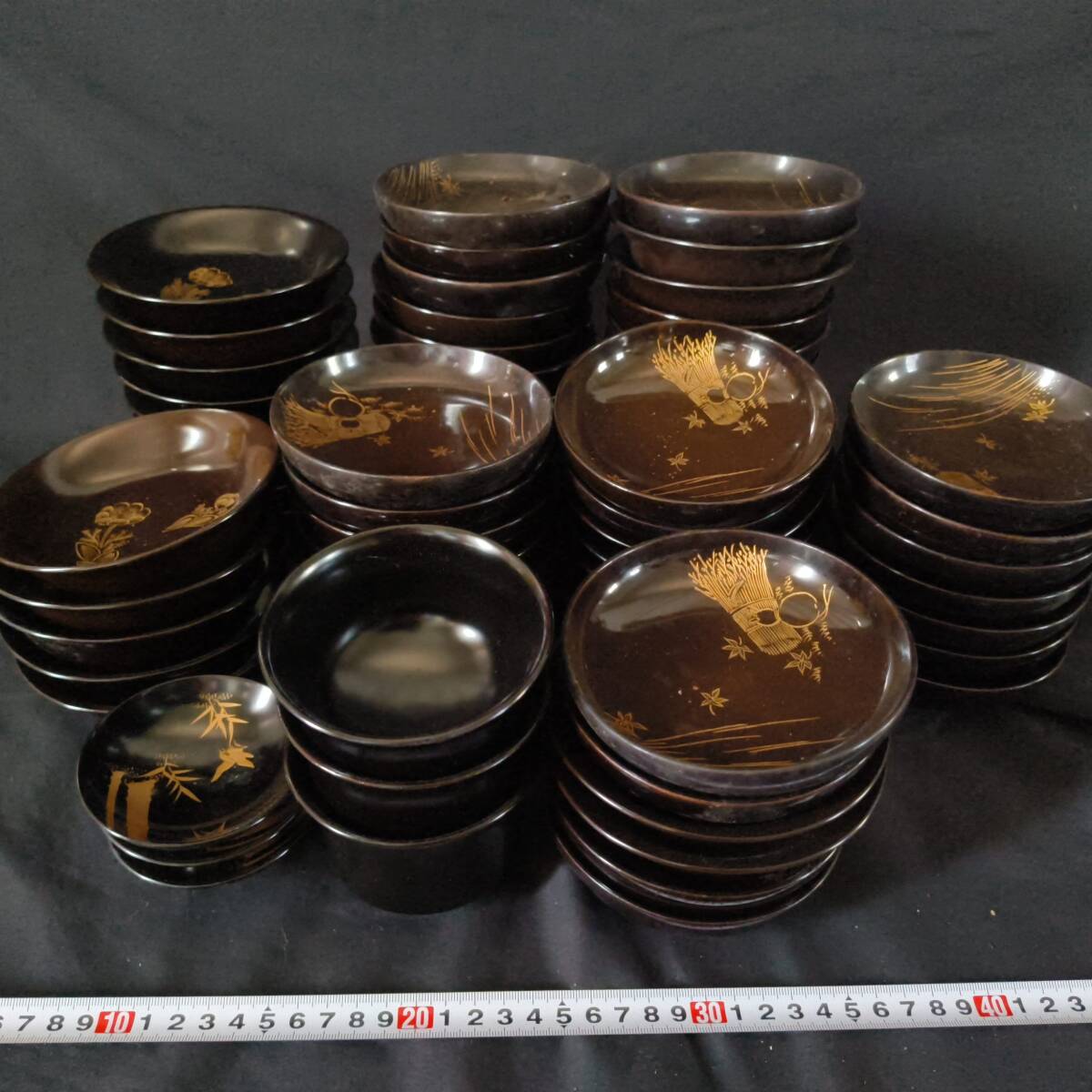 【まとめ売り】豪華 蒔絵風 プラスチック 汁椀セット 金彩 竹柄 和食器 漆器風 倉庫整理品拍卖
