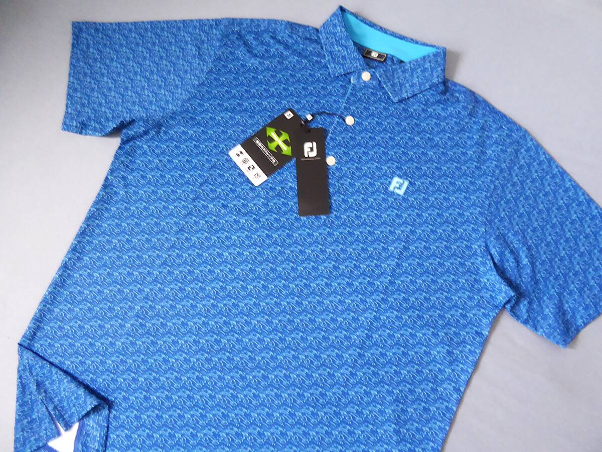 FOOTJOY GOLF フットジョイ ゴルフ ロゴ刺繍 総柄 プリント 4WAYストレッチ 吸汗速乾 抗菌防臭 UVカット 半袖ポロシャツ XL 濃青 ② 拍卖