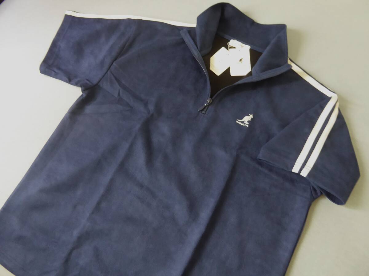 KANGOL カンゴール オーバーサイズ ストレッチ スエード ハーフジップ 半袖シャツ L 紺拍卖