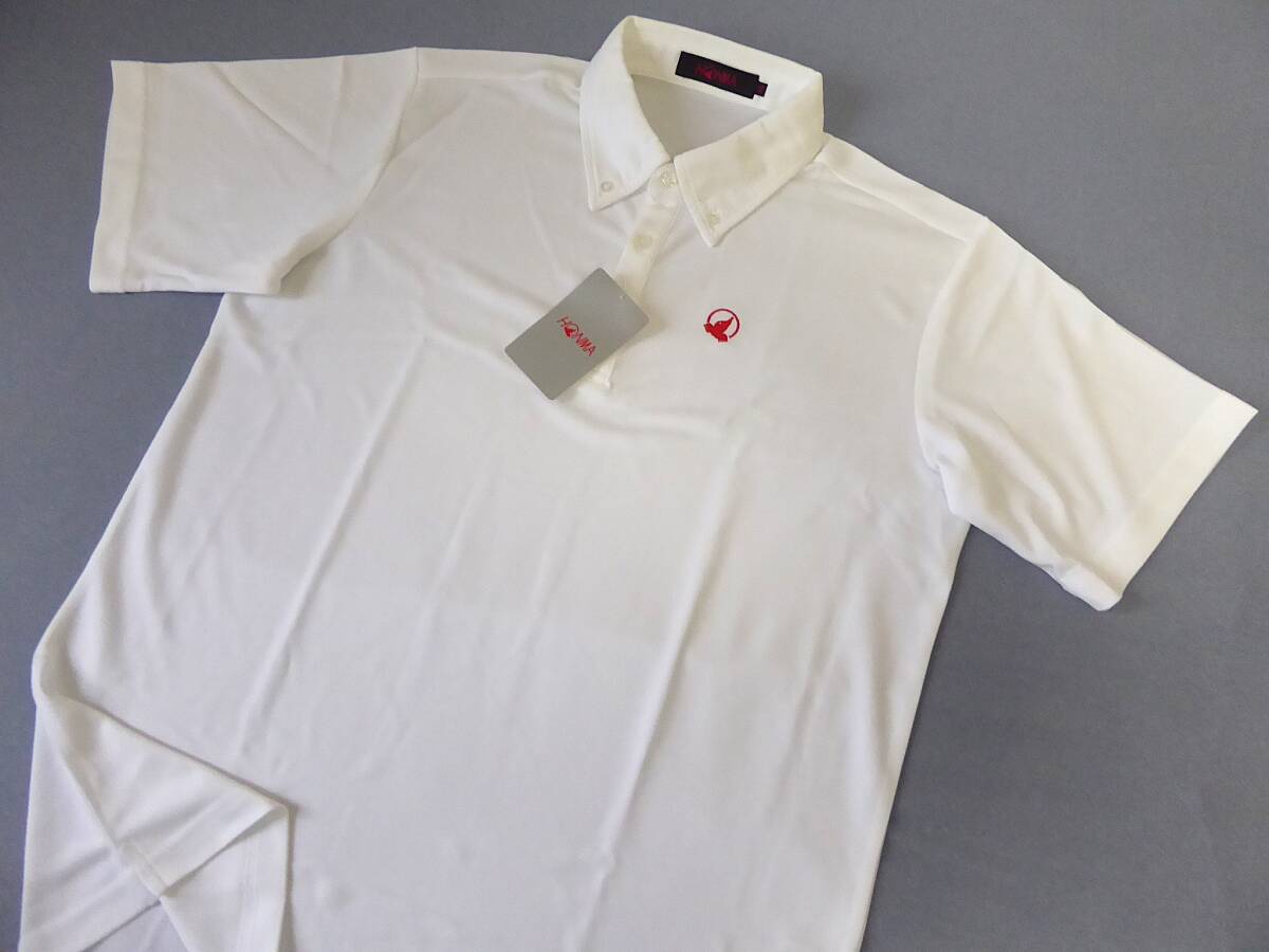 HONMA GOLF 本間 ゴルフ ワンポイント 刺繍ロゴ ストレッチ ボタンダウン半袖 ポロシャツ XL 白拍卖